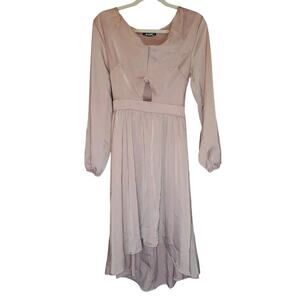 NEW! BTFBM Dress Womens Small Midi Knee Length Puff Sleeve Keyhole Dress ROSE